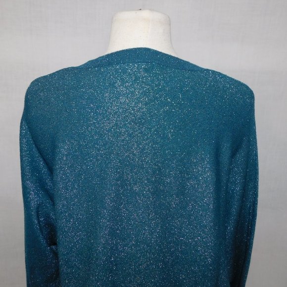Suzy Shier Womens L Sparkle Glitter Blue oversized Wing Sleeve Top Sweater - Picture 9 of 11